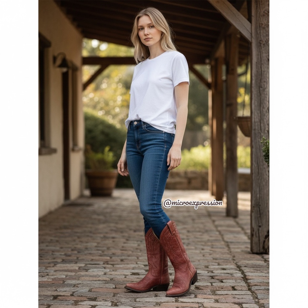 $385 Frye Billy Vintage Red Brick Leather Embroidered Pull-On Cowgirl Tall Boot - Picture 5 of 15